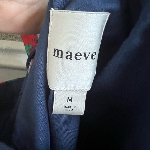 NWT new medium Anthropologie Maeve square neck shift dress strawberry navy blue - Picture 6 of 17